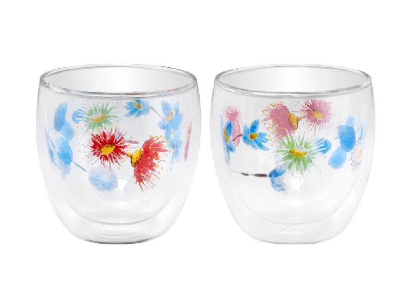 Luxury hand-painted tumblers-Maxwell & Williams Royal Botanic Gardens Eucalyptus Bloom Double Wall Cup 250ML Set of 2 Gift Boxed