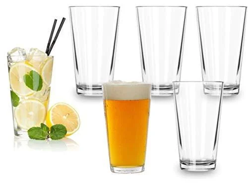 Chic frosted juice tumblers-Classic Premium Beer Pint Glasses 16 Ounce – Set Of 6 Highball Cocktail Mixing Glass – Perfect for Cold Beverages, Soda, Water - Used in Bar, Restaurant, Pub