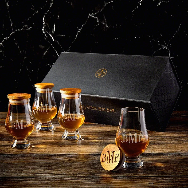 Affordable insulated tea tumblers-Engraved Luxury Glencairn Glasses 9 pc Gift Set