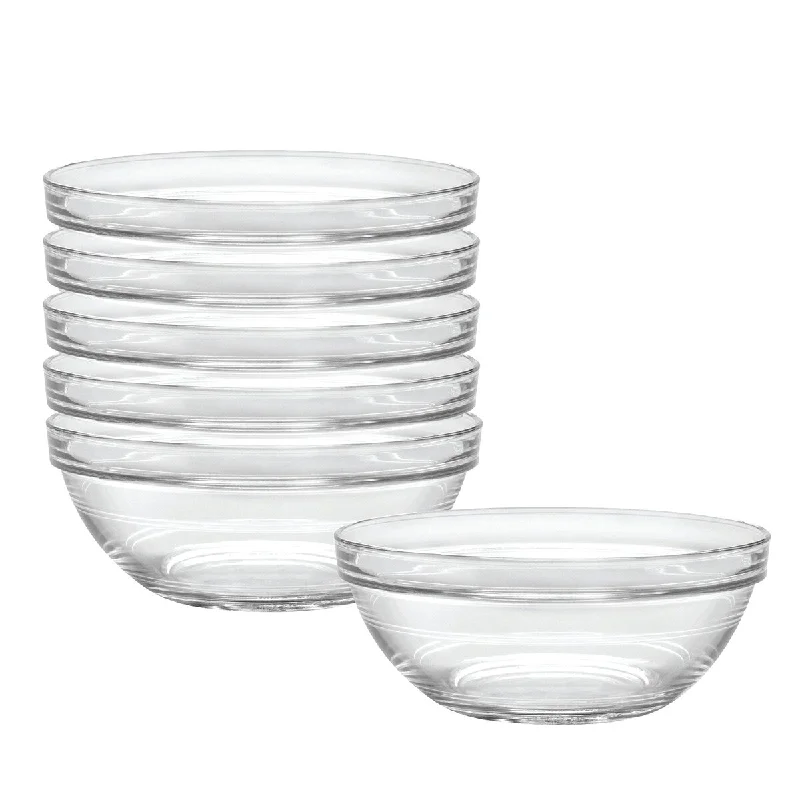 Affordable bamboo serving bowls-Glass Made In France Lys 6-3/4-Inch Stackable Clear Bowl, Set of 6