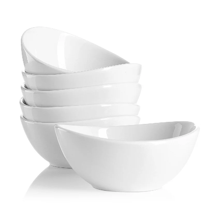 Elegant floral ceramic bowls-Sweese Porcelain Bowls - 10 Ounce - Set of 6, White