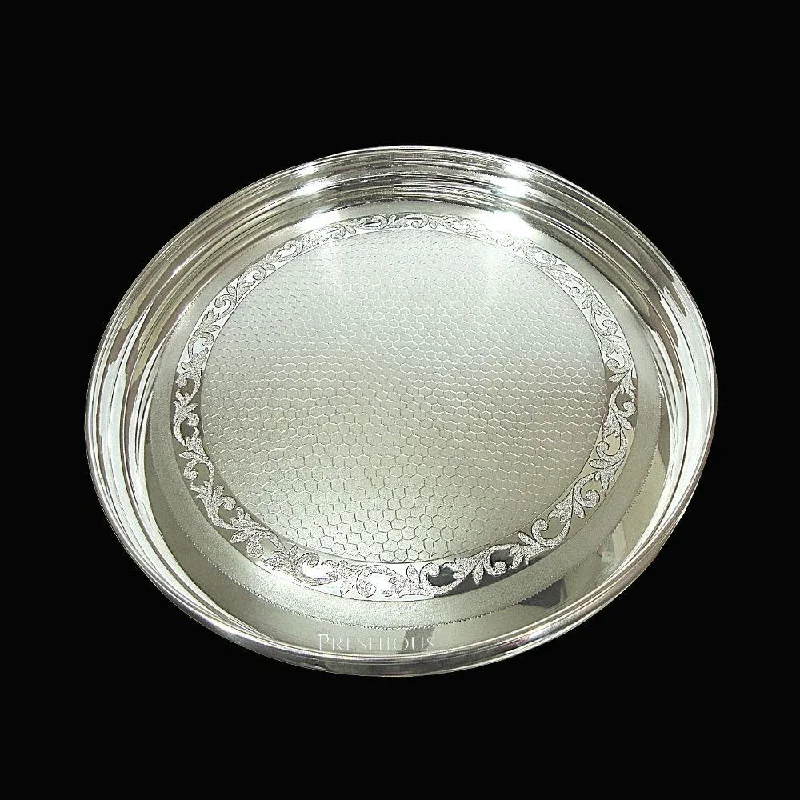 Elegant etched glass pitchers-925 Sterling Silver Heera Plate for Pooja | Silver Thali for Serving - 600 grams