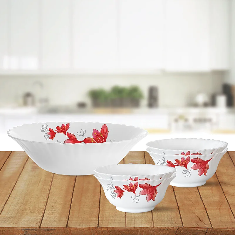 Elegant floral ceramic bowls-Larah by Borosil Ruby Pudding Set