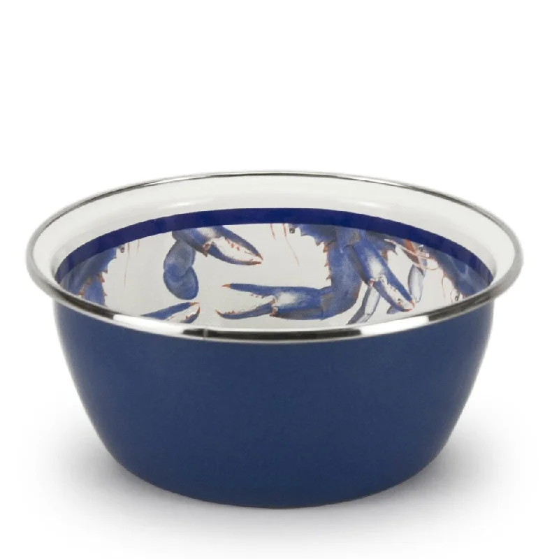 Affordable ceramic dinner sets-Golden Rabbit Blue Crab Enamelware Salad Bowls (Pack of 4)