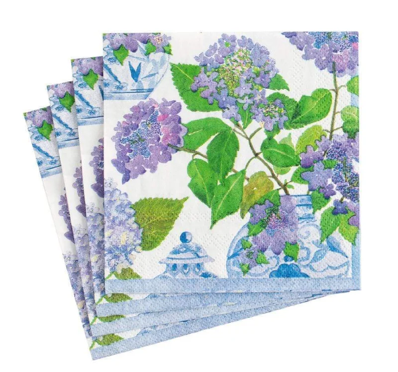 Designer porcelain serving dishes-HYDRANGEAS AND PORCELAIN Cocktail Napkins