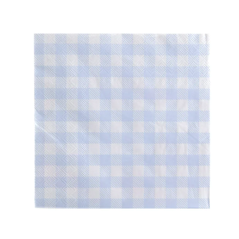 Designer ceramic dessert plates-PAPER NAPKIN Light Blue Gingham 33cm Pk20