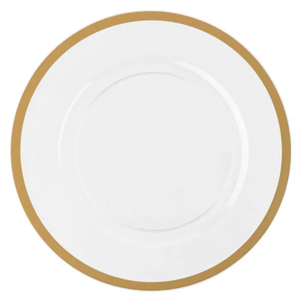 Casual melamine dinnerware sets-Clear and Gold Rim Chargers 13″ Round Plastic Charger Plate - 4 Pack