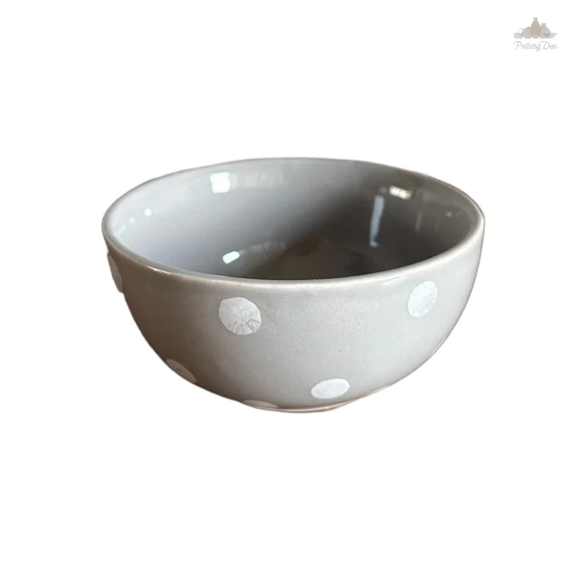 Designer porcelain teacup saucers-Pastel Grey Polka Dots Dessert Bowl | Height 4.5 cm | Diameter 9.5 cm | Hand Painted |  Set of 1 | Ceramic Pottery | Ideal for serving desserts or curry food items