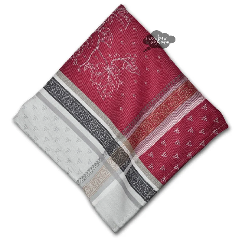 Affordable ceramic soup bowls-Winery Red & Gray French Cotton Jacquard Napkin by Tissus Toselli