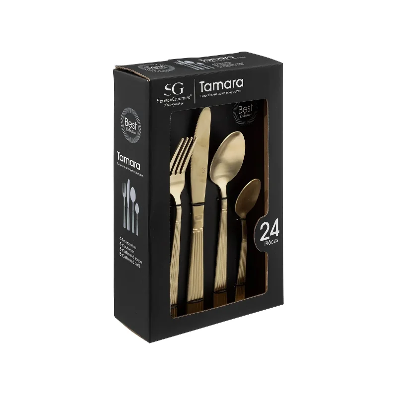 Trendy ombre glass pitchers-Five Tamara 24 Piece Stainless Steel Cutlery Set Gold