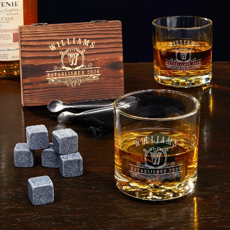 Affordable bamboo water cups-Personalized Whiskey Stones Gift Set with Whiskey Glasses - Gift for Groomsmen