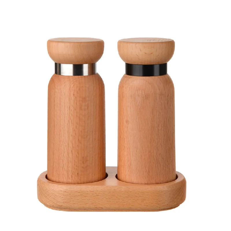 Luxury crystal serving platters-Premium Beech Wood Salt & Pepper Grinders with Tray