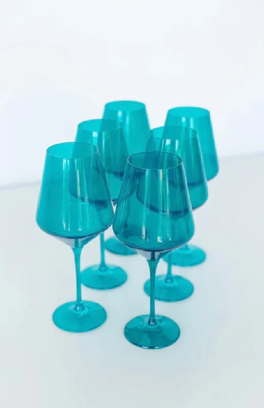 Casual glass tumblers for juice-Estelle Colored Wine Glasses- Teal