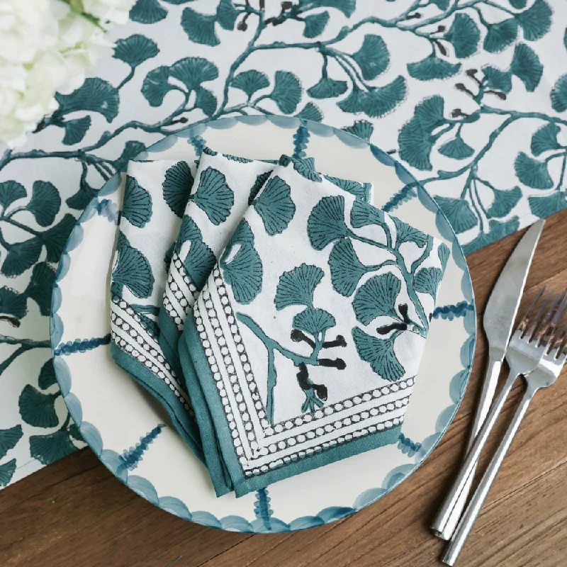 Trendy glass serving bowls-Ginkgo Teal Napkins | Set of 4