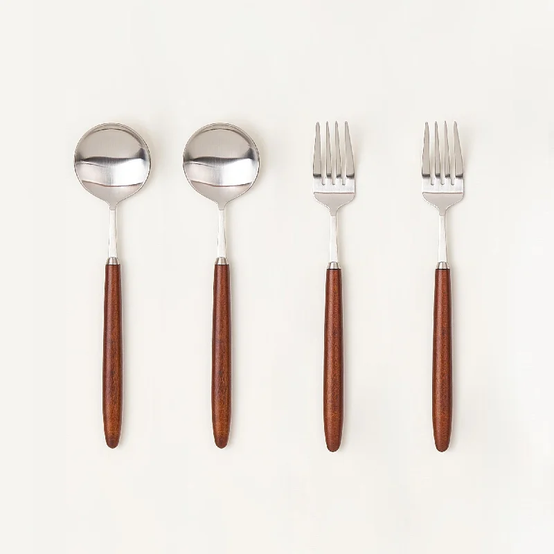 [Bogen] Hard Maple 2 Large Tea Spoon & 2 Salad Fork