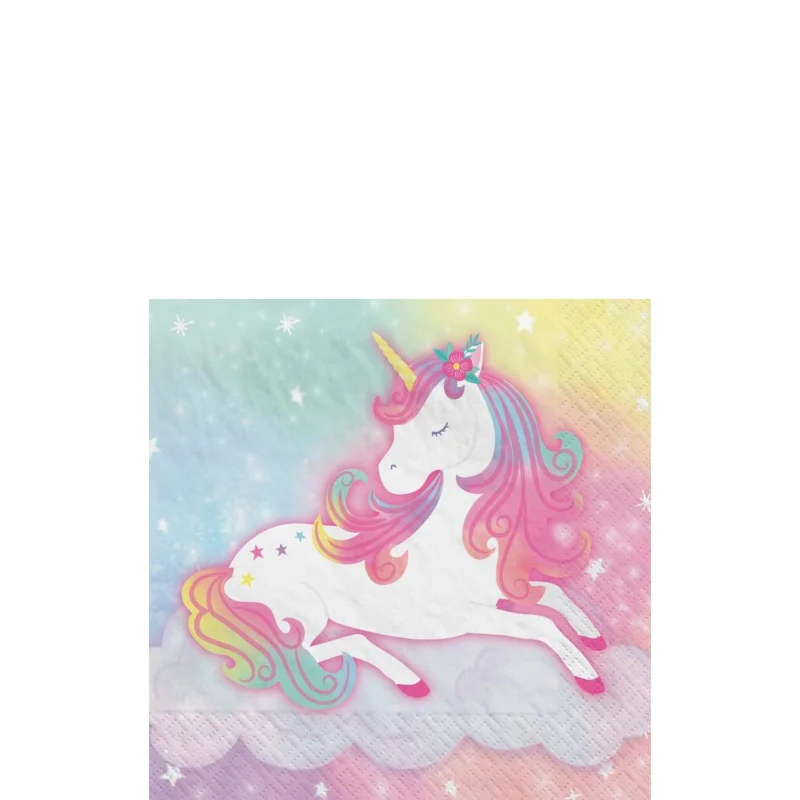 Soft bamboo cutlery sets-Enchanted Unicorn Beverage Napkins | 16ct