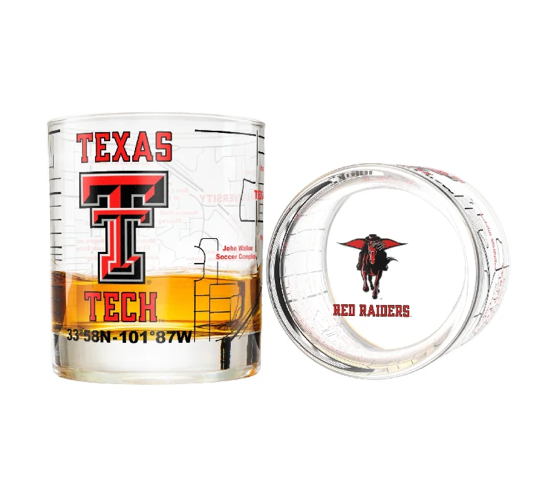 Stylish stackable coffee cups-Texas Tech University Whiskey Glass Set (2 Low Ball Glasses)