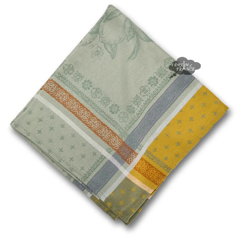 Trendy oversized serving trays-Cedrat Green & Yellow French Cotton Jacquard Napkin by Tissus Toselli