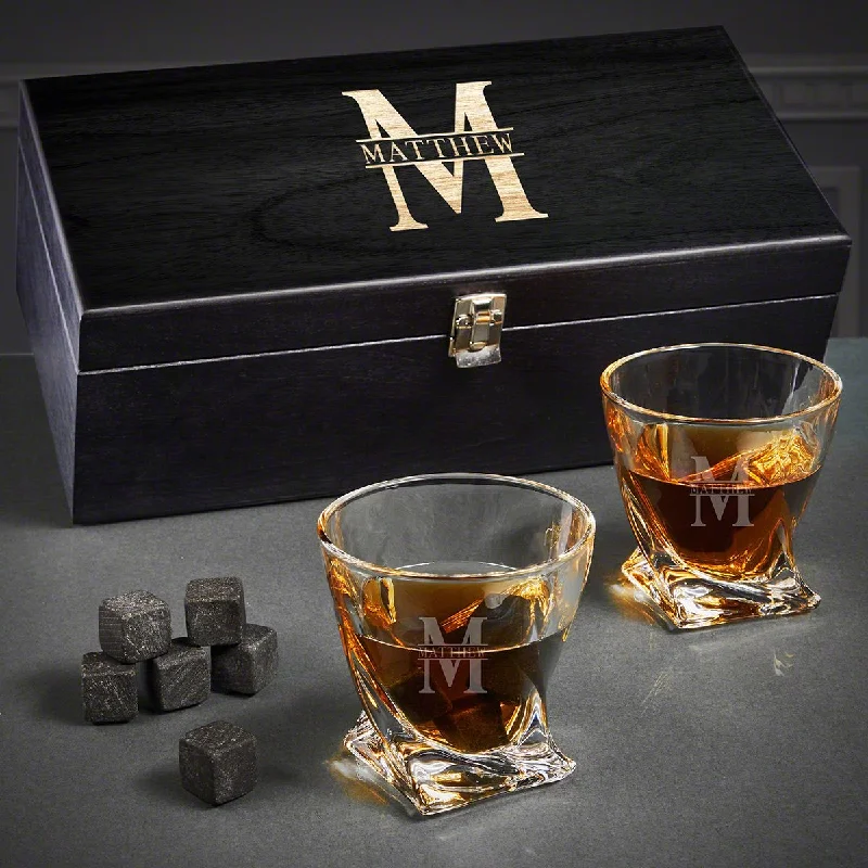 Designer porcelain tea sets-Engraved Twist Whiskey Gifts - Ebony Box