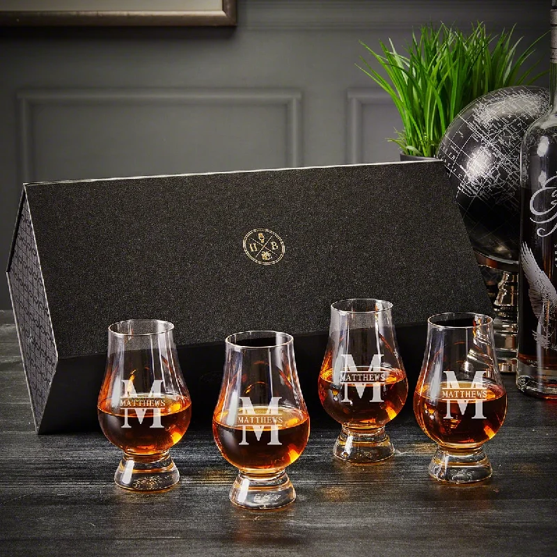 Trendy stackable glass tumblers-Customized Glencairn Whiskey Glasses and Luxury Box Set - 5pc