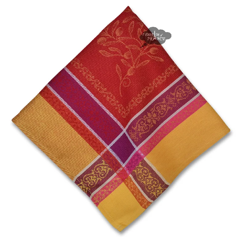 Trendy reusable glass trays-Olivia Yellow & Red French Cotton Jacquard Napkin by Tissus Toselli