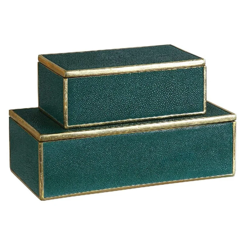 Cute animal print plates-Emerald Green Decorative Storage Boxes with Gold Leaf Trim, Set of 2