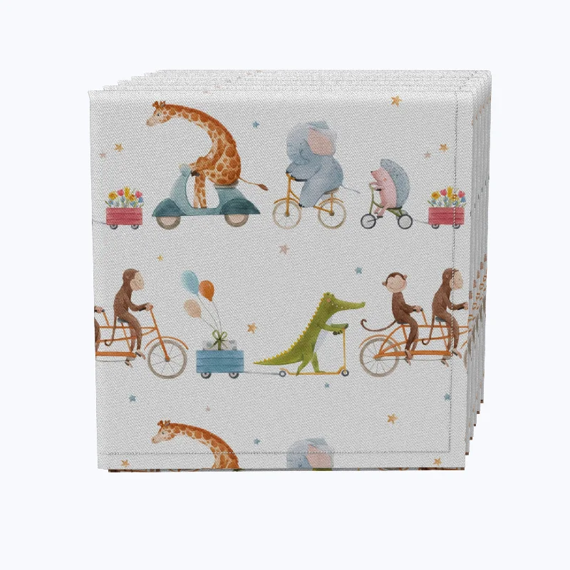 Trendy frosted serving dishes-Animals on Bikes Design Napkins