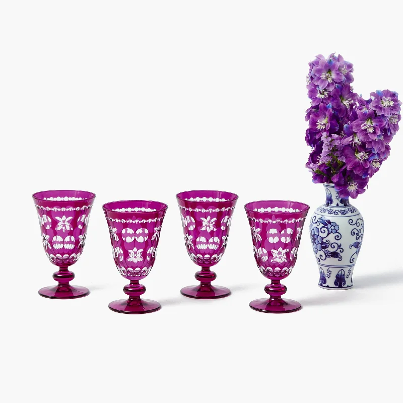 Designer whiskey glasses under 50-Aubergine Anita Engraved Wine Glass (Set of 4)