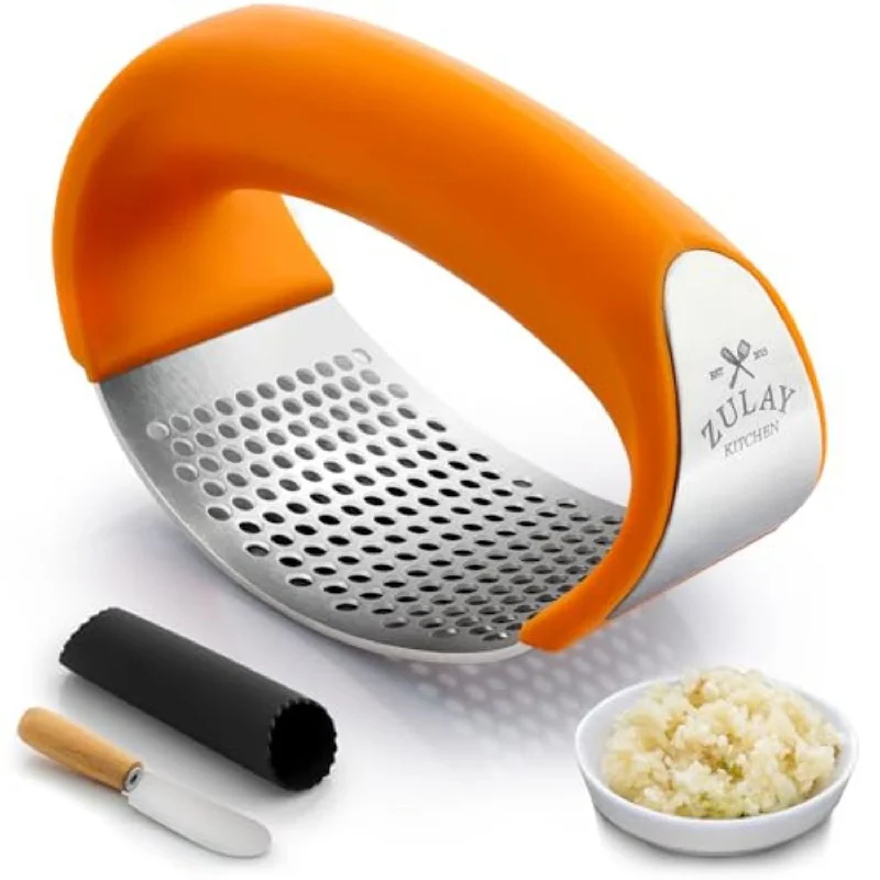 Designer stainless steel ladles-Stainless Steel Garlic Press Rocker Set With Comfortable Grip