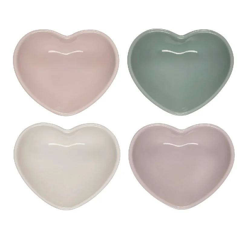 Luxury gold-rimmed bowls-Stoneware Mini Heart Bowls, Set of 4, Mixed Color Set