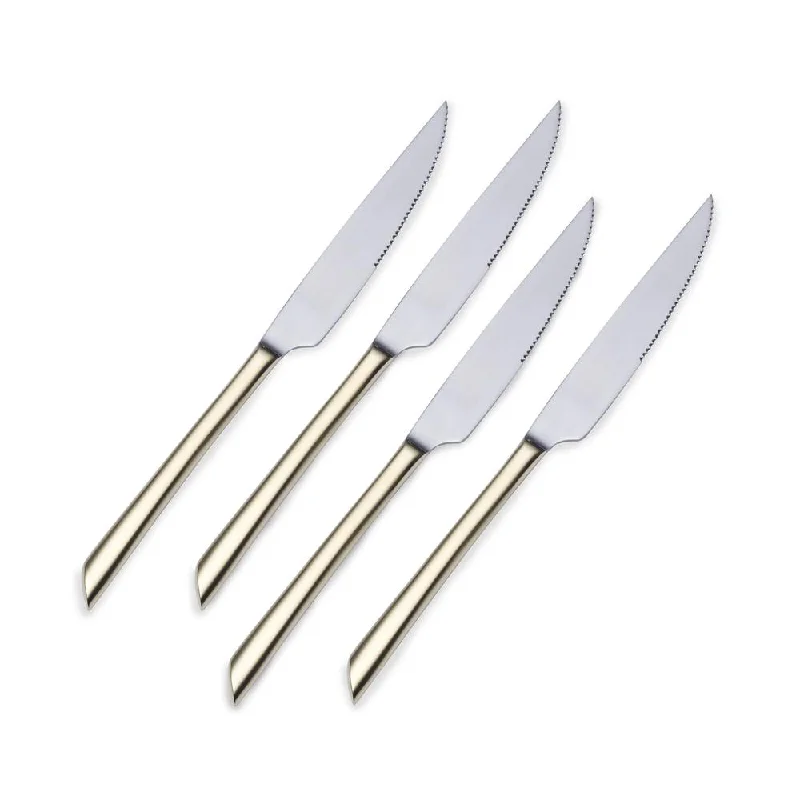 Trendy frosted serving dishes-Towle Living Gold Plated Wave Set of 4 Steak Knives