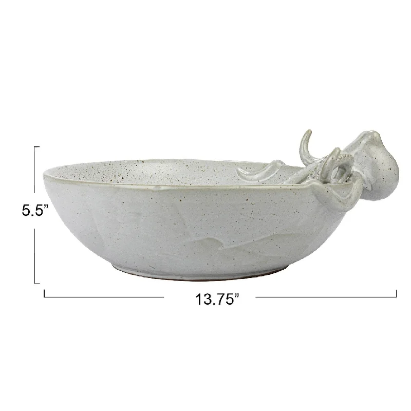 Trendy oversized ceramic bowls-Stoneware Octopus Bowl with Reactive Glaze - 13.8"L x 11.8"W x 5.4"H - 13.8"L x 11.8"W x 5.4"H