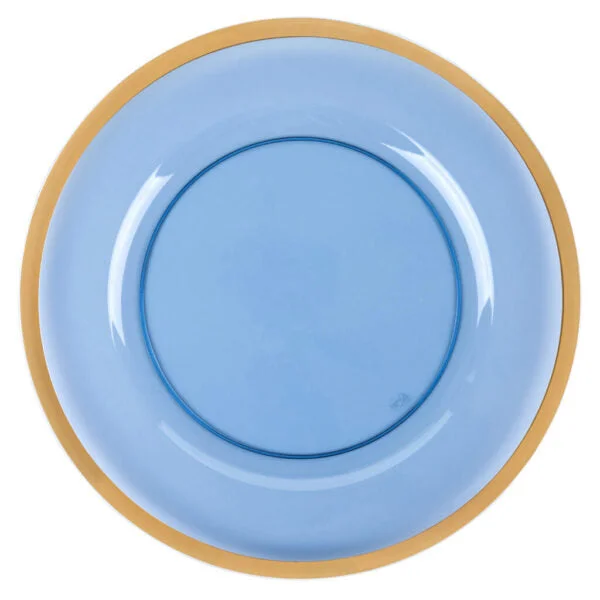 Designer porcelain serving dishes-Blue and Gold Rim Chargers 13″ Round Plastic Charger Plate - 4 Pack