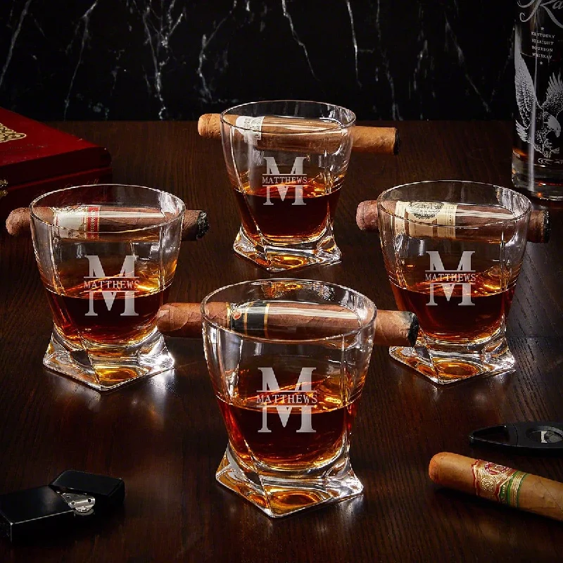 Stylish double-wall coffee cups-Personalized Twist Whiskey Cigar Glasses, Set of 4