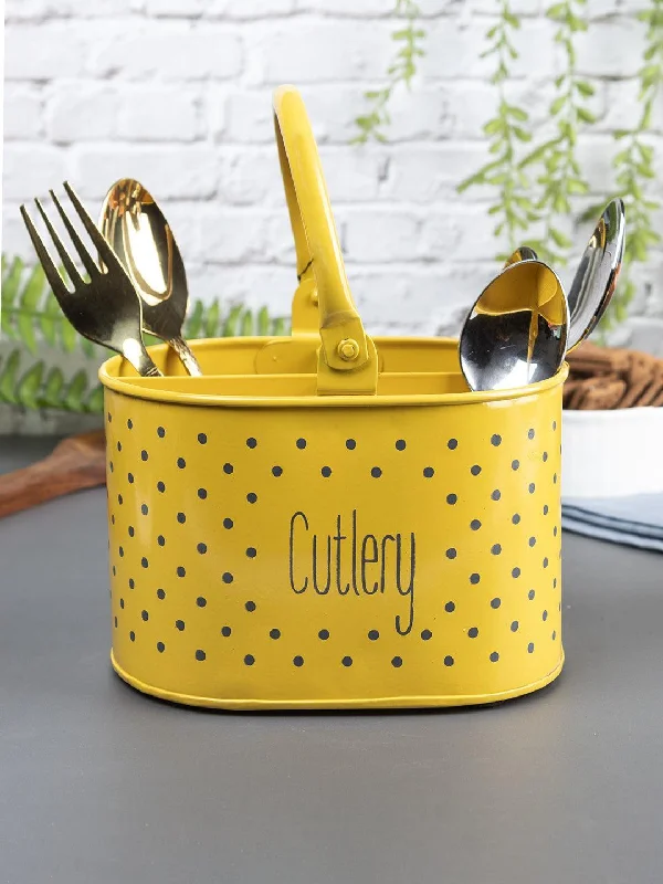 Trendy matte black cutlery-Polka Dot Cutlery Holder - Yellow