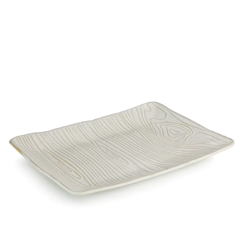 Chic frosted glass bowls-523-8857, MS 14" x 9.85" Serving Plate White, Wood Pattern