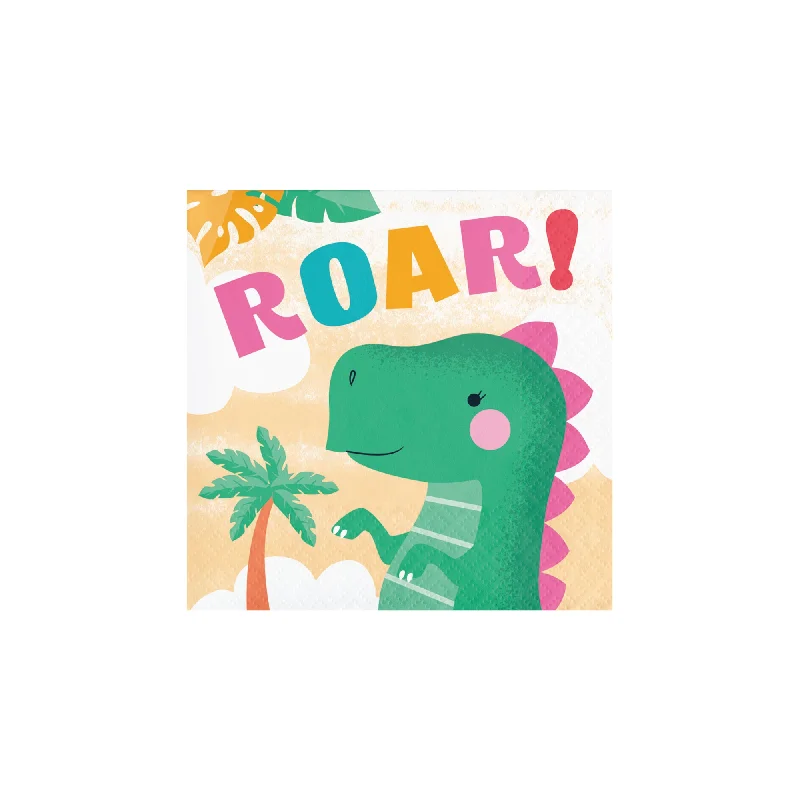 Trendy frosted serving dishes-Girl Dinosaur Party Dessert Napkins 16ct