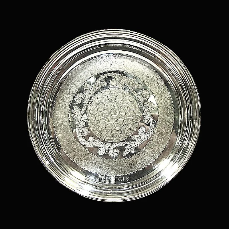 Elegant etched glass bowls-925 Sterling Silver Heera Plate for Pooja | Silver Thali for Serving - 175 grams