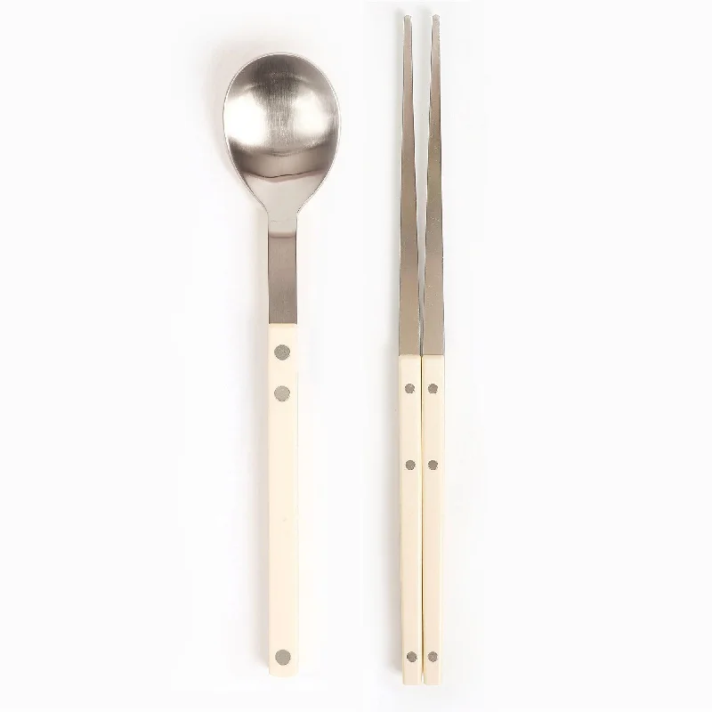 Vintage-inspired serving spoons-[Bogen] Sentier Satin K-Spoon & Chopsticks Set