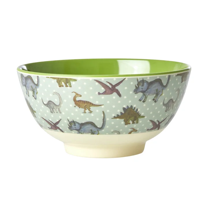 Elegant porcelain salad bowls-Rice DK Melamine Bowl with New Dino Print - Medium - 700ml