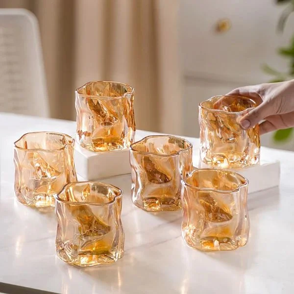 Designer espresso mugs under 20-Amber Color Wave Water Glass