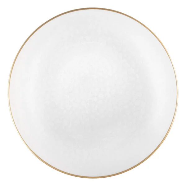 Designer ceramic dinner plates-White and Gold Rim Transparent Hammered 13″ Round Plastic Charger Plate - 4 Pack