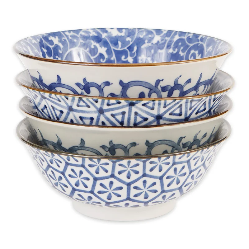 Stylish glass salad plates-Japanese Bowls Blue & White 6"