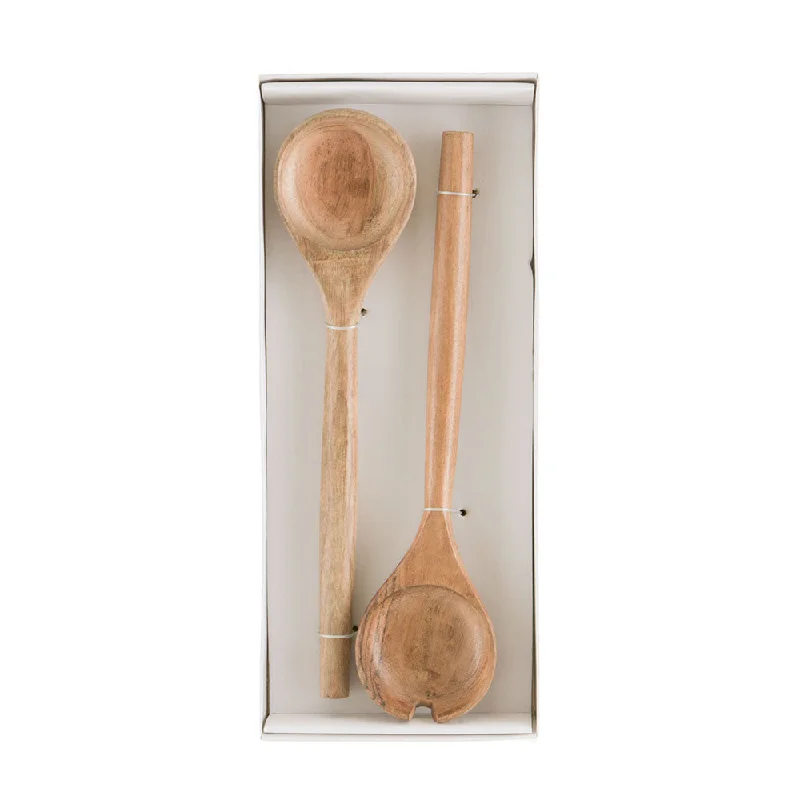 Affordable stainless steel cutlery-Acacia Salad Server Set/2 Light Wood 30cm