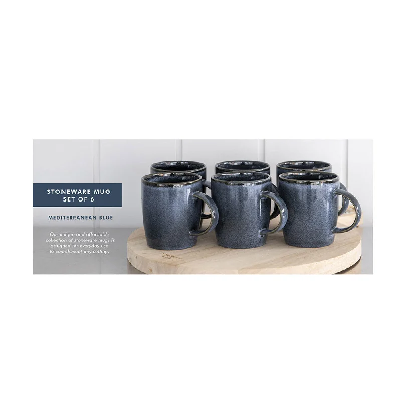 Affordable stainless steel bowls-Stoneware Mug Set/6 Mediterranean Blue