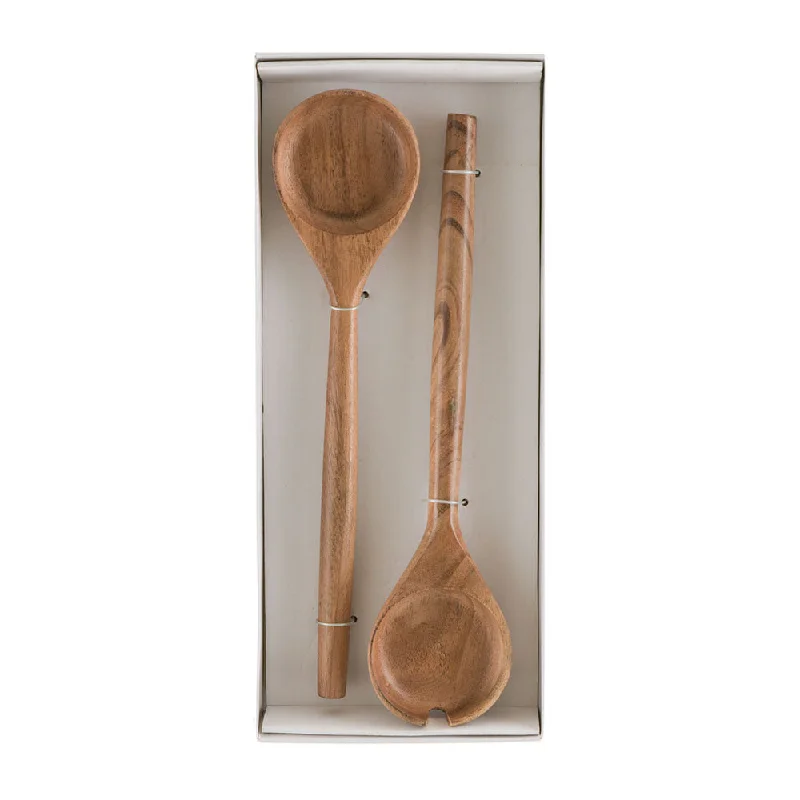 Affordable ceramic soup bowls-Acacia Salad Server Set/2