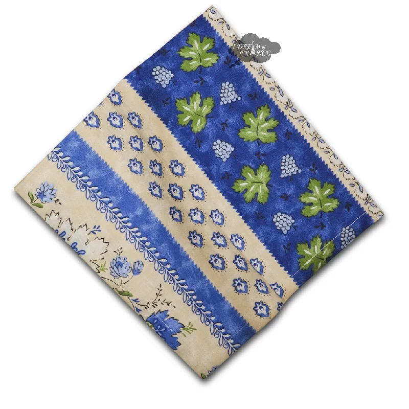 Designer wooden serving platters-Monaco Beige & Blue Full Pattern Provence Cotton Napkin by Le Cluny