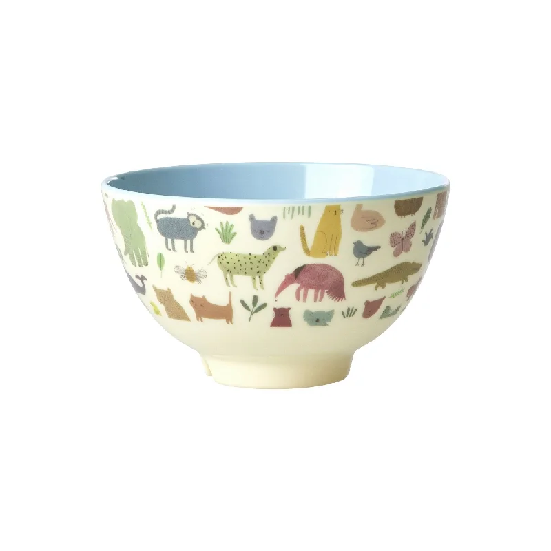 Elegant gold-accented cutlery-Rice DK Melamine Bowl with Sweet Jungle Print - Dusty Blue - Small - 300ml