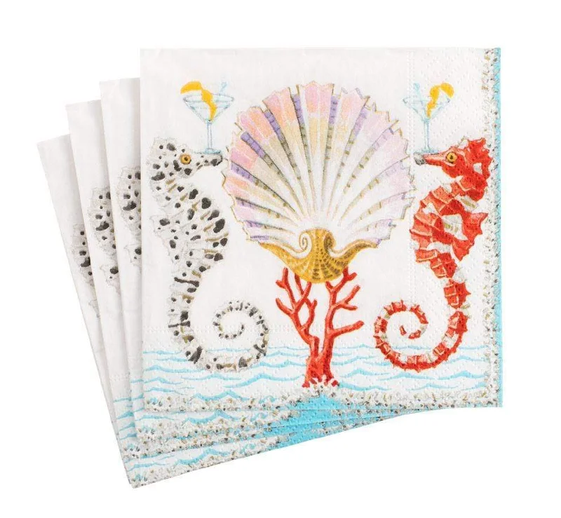 Elegant hand-painted cutlery-Seahorses and Shell Cocktail Napkins