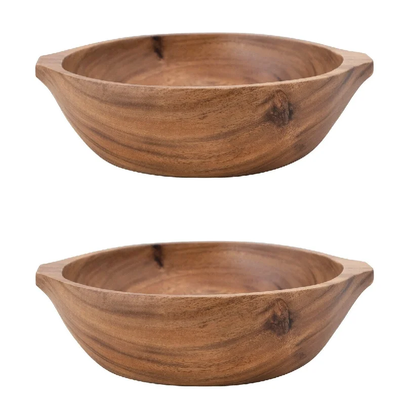 Affordable wooden salad servers-Acacia Wood Bowls, Set of 2